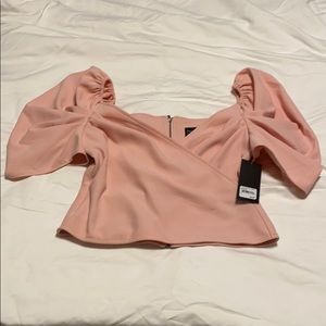Free press pink top, puffer sleeves